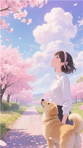 粉色樱花树下二次元动漫女孩图片